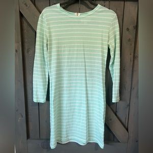 Mint green & white striped long sleeve dress